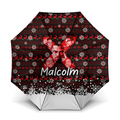 Malcolm X Christmas Umbrella Retro Knitted Pattern Holiday Wreath Civil Rights Leader