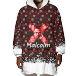 Malcolm X Christmas Wearable Blanket Hoodie Retro Knitted Pattern Holiday Wreath Civil Rights Leader