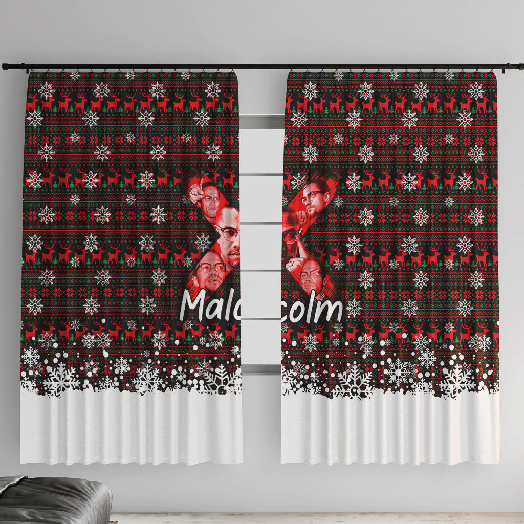 Malcolm X Christmas Window Curtain Retro Knitted Pattern Holiday Wreath Civil Rights Leader