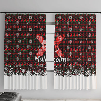 Malcolm X Christmas Window Curtain Retro Knitted Pattern Holiday Wreath Civil Rights Leader