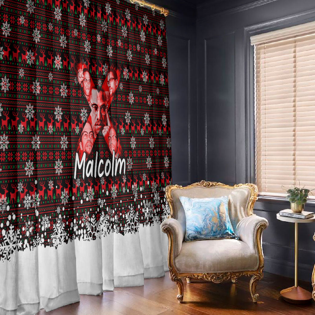 Malcolm X Christmas Window Curtain Retro Knitted Pattern Holiday Wreath Civil Rights Leader
