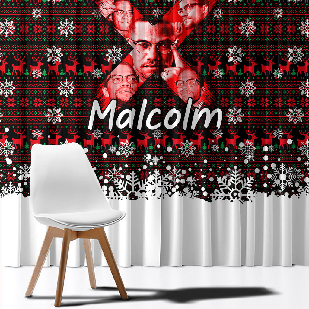 Malcolm X Christmas Window Curtain Retro Knitted Pattern Holiday Wreath Civil Rights Leader