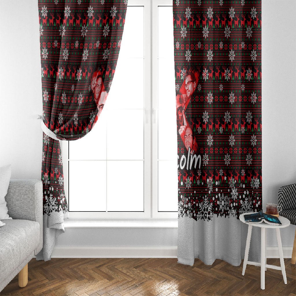 Malcolm X Christmas Window Curtain Retro Knitted Pattern Holiday Wreath Civil Rights Leader
