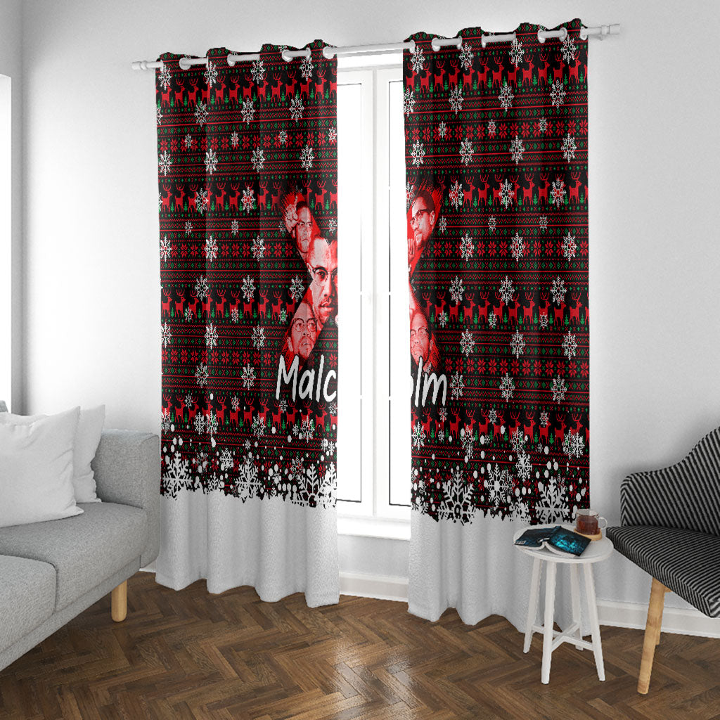 Malcolm X Christmas Window Curtain Retro Knitted Pattern Holiday Wreath Civil Rights Leader