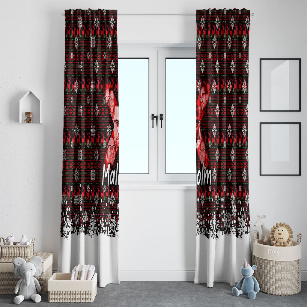 Malcolm X Christmas Window Curtain Retro Knitted Pattern Holiday Wreath Civil Rights Leader