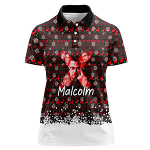 Malcolm X Christmas Women Polo Shirt Retro Knitted Pattern Holiday Wreath Civil Rights Leader