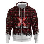 Malcolm X Christmas Zip Hoodie Retro Knitted Pattern Holiday Wreath Civil Rights Leader