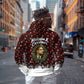 Malcolm X Christmas Zip Hoodie Retro Knitted Pattern Holiday Wreath Civil Rights Leader