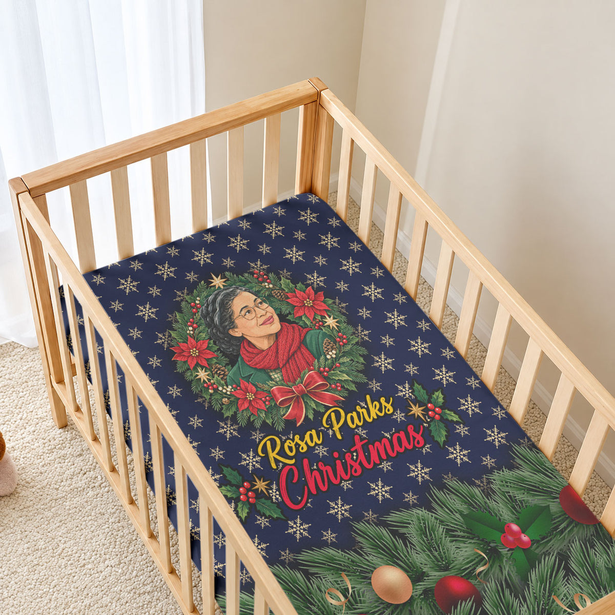 Rosa Parks Christmas Baby Bed Cover Freedom Bus Wreath Vintage Festive Holiday