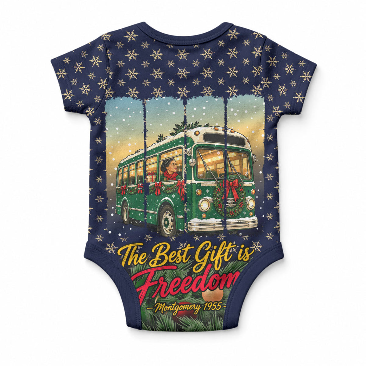 Rosa Parks Christmas Baby Onesie Freedom Bus Wreath Vintage Festive Holiday