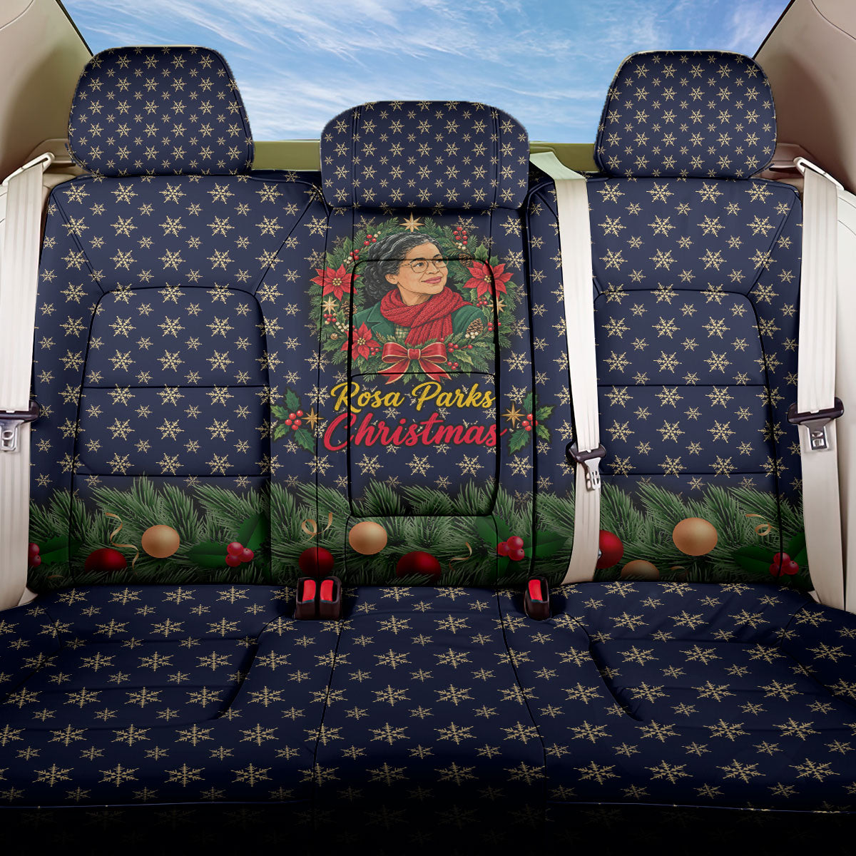 Rosa Parks Christmas Back Car Seat Cover Freedom Bus Wreath Vintage Festive Holiday