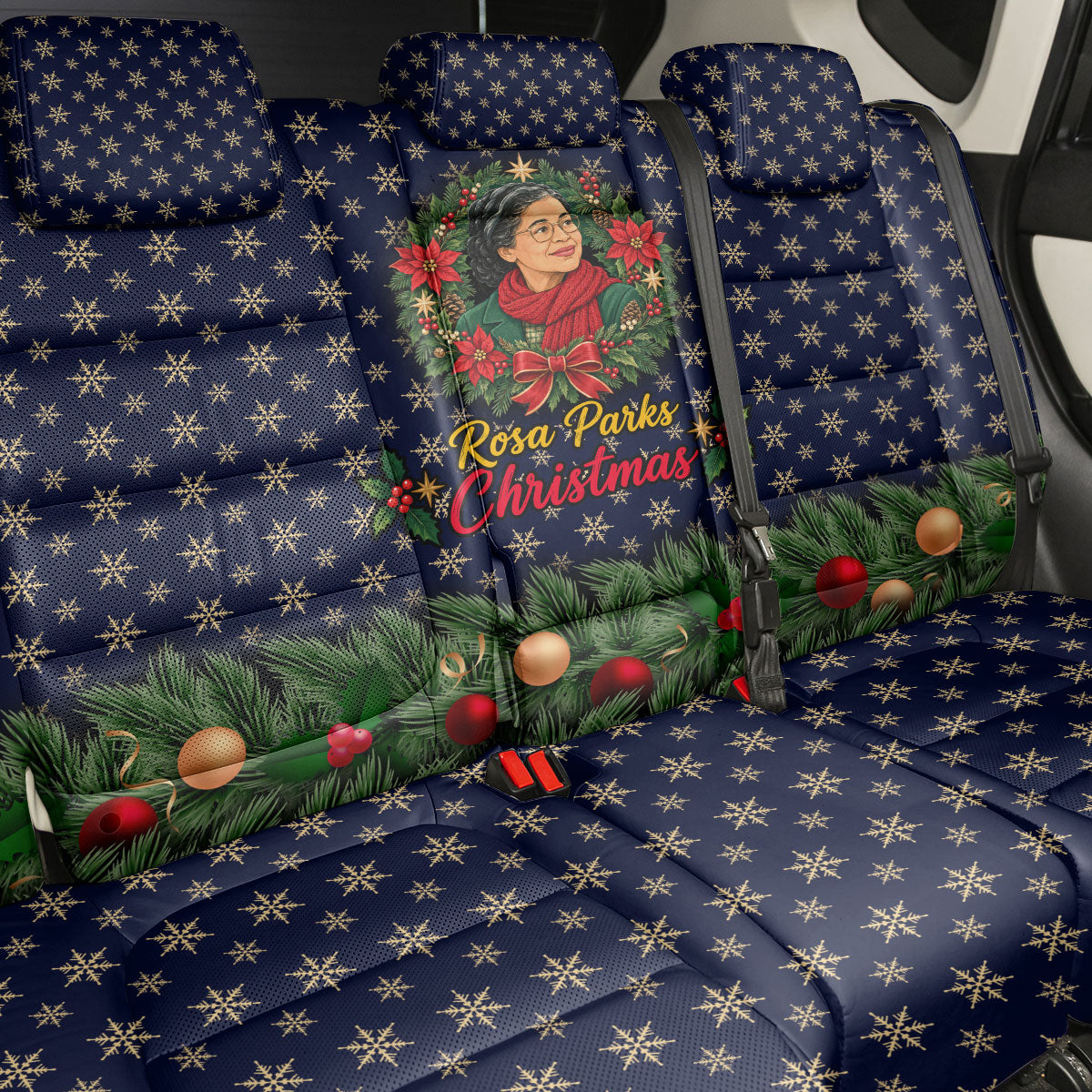 Rosa Parks Christmas Back Car Seat Cover Freedom Bus Wreath Vintage Festive Holiday