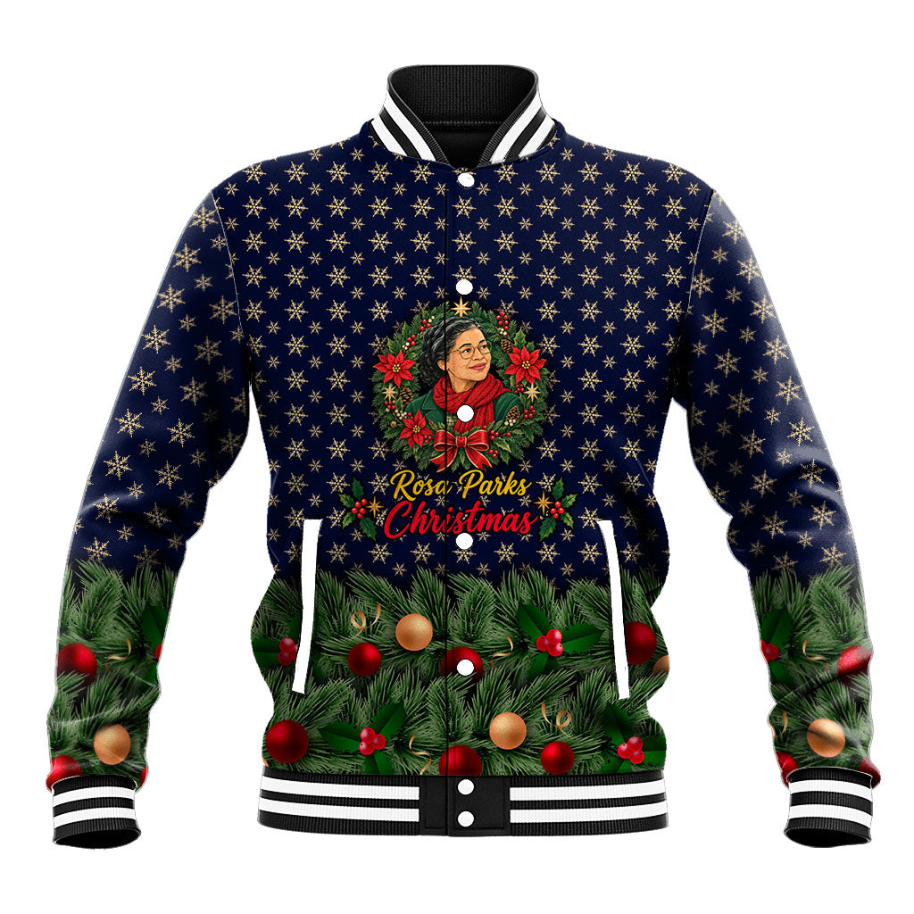 Rosa Parks Christmas Baseball Jacket Freedom Bus Wreath Vintage Festive Holiday