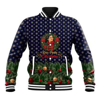 Rosa Parks Christmas Baseball Jacket Freedom Bus Wreath Vintage Festive Holiday