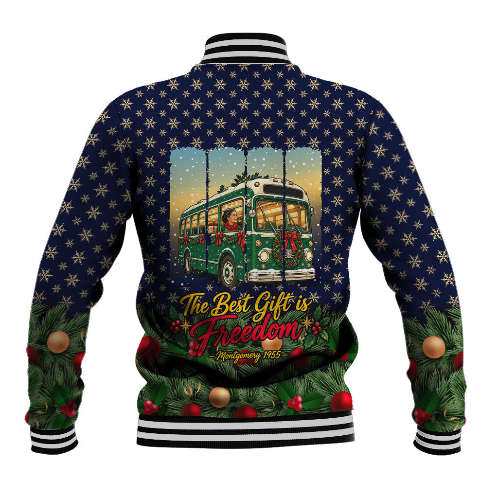 Rosa Parks Christmas Baseball Jacket Freedom Bus Wreath Vintage Festive Holiday