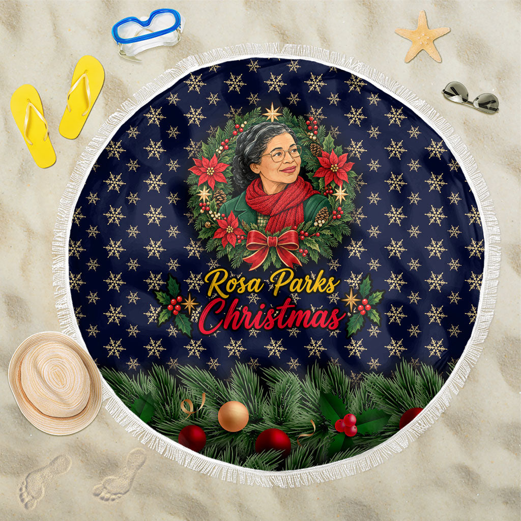 Rosa Parks Christmas Beach Blanket Freedom Bus Wreath Vintage Festive Holiday