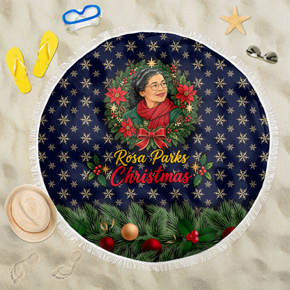Rosa Parks Christmas Beach Blanket Freedom Bus Wreath Vintage Festive Holiday