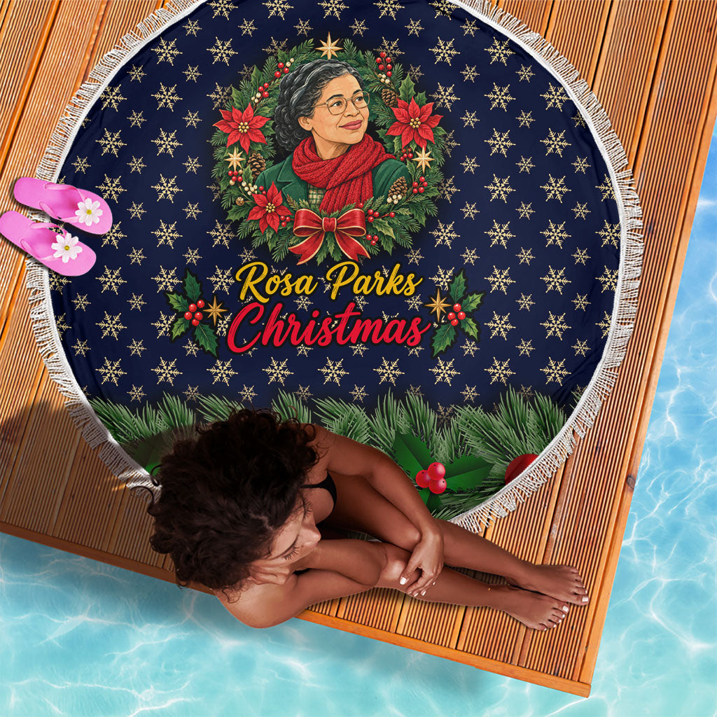 Rosa Parks Christmas Beach Blanket Freedom Bus Wreath Vintage Festive Holiday