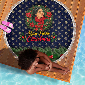 Rosa Parks Christmas Beach Blanket Freedom Bus Wreath Vintage Festive Holiday
