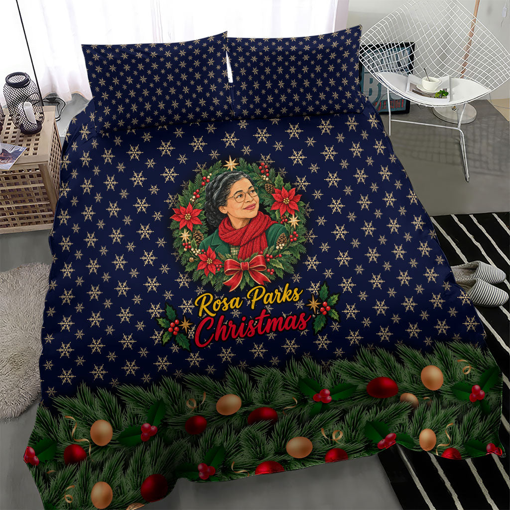 Rosa Parks Christmas Bedding Set Freedom Bus Wreath Vintage Festive Holiday
