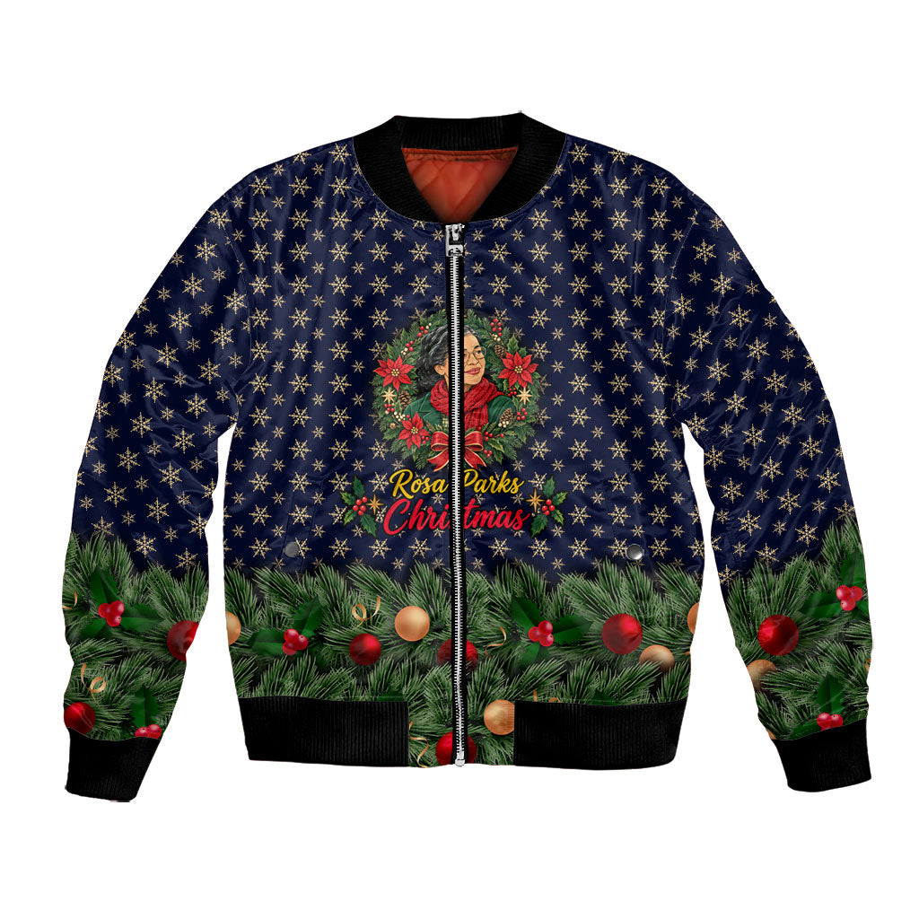 Rosa Parks Christmas Bomber Jacket Freedom Bus Wreath Vintage Festive Holiday