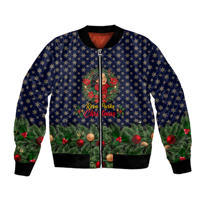 Rosa Parks Christmas Bomber Jacket Freedom Bus Wreath Vintage Festive Holiday