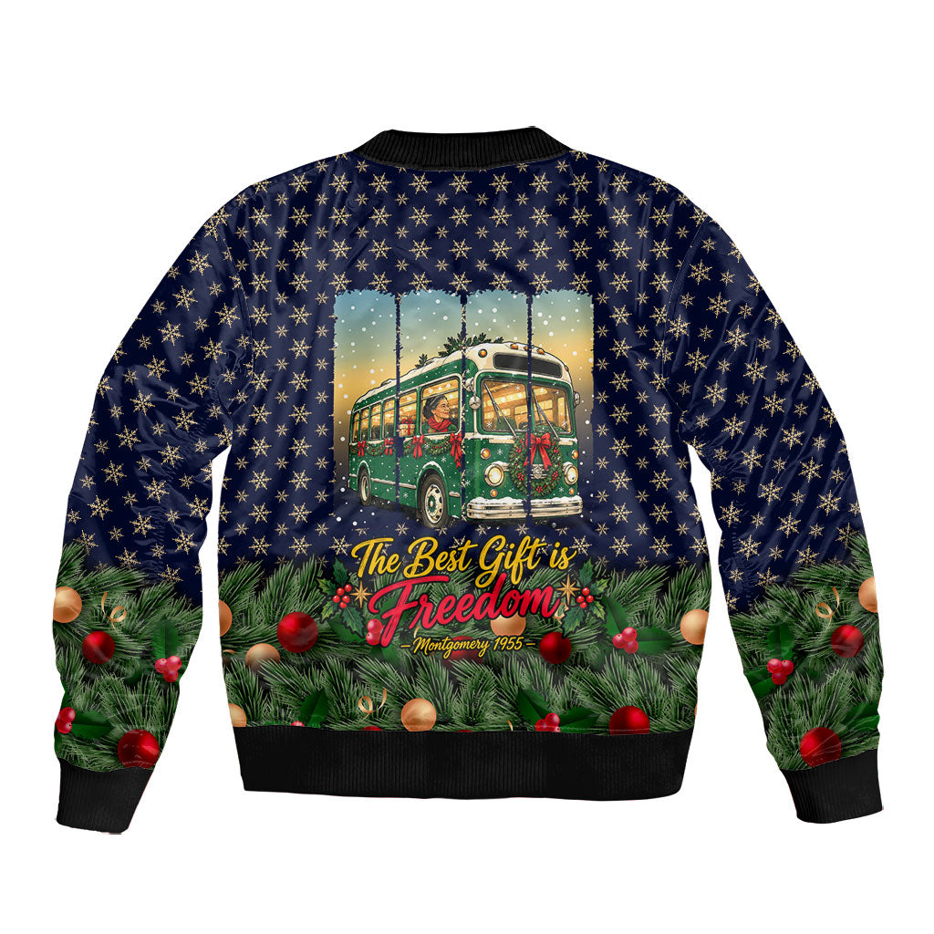 Rosa Parks Christmas Bomber Jacket Freedom Bus Wreath Vintage Festive Holiday