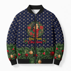 Rosa Parks Christmas Bomber Puffer Jacket Freedom Bus Wreath Vintage Festive Holiday