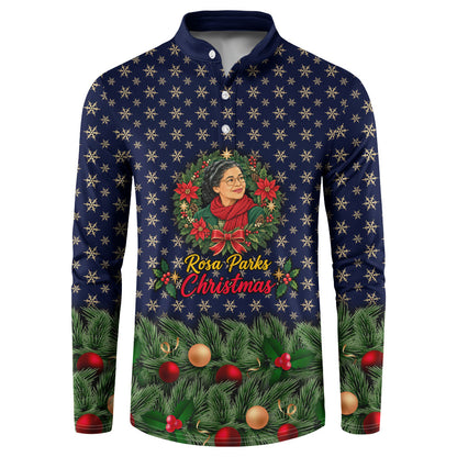 Rosa Parks Christmas Button Sweatshirt Freedom Bus Wreath Vintage Festive Holiday