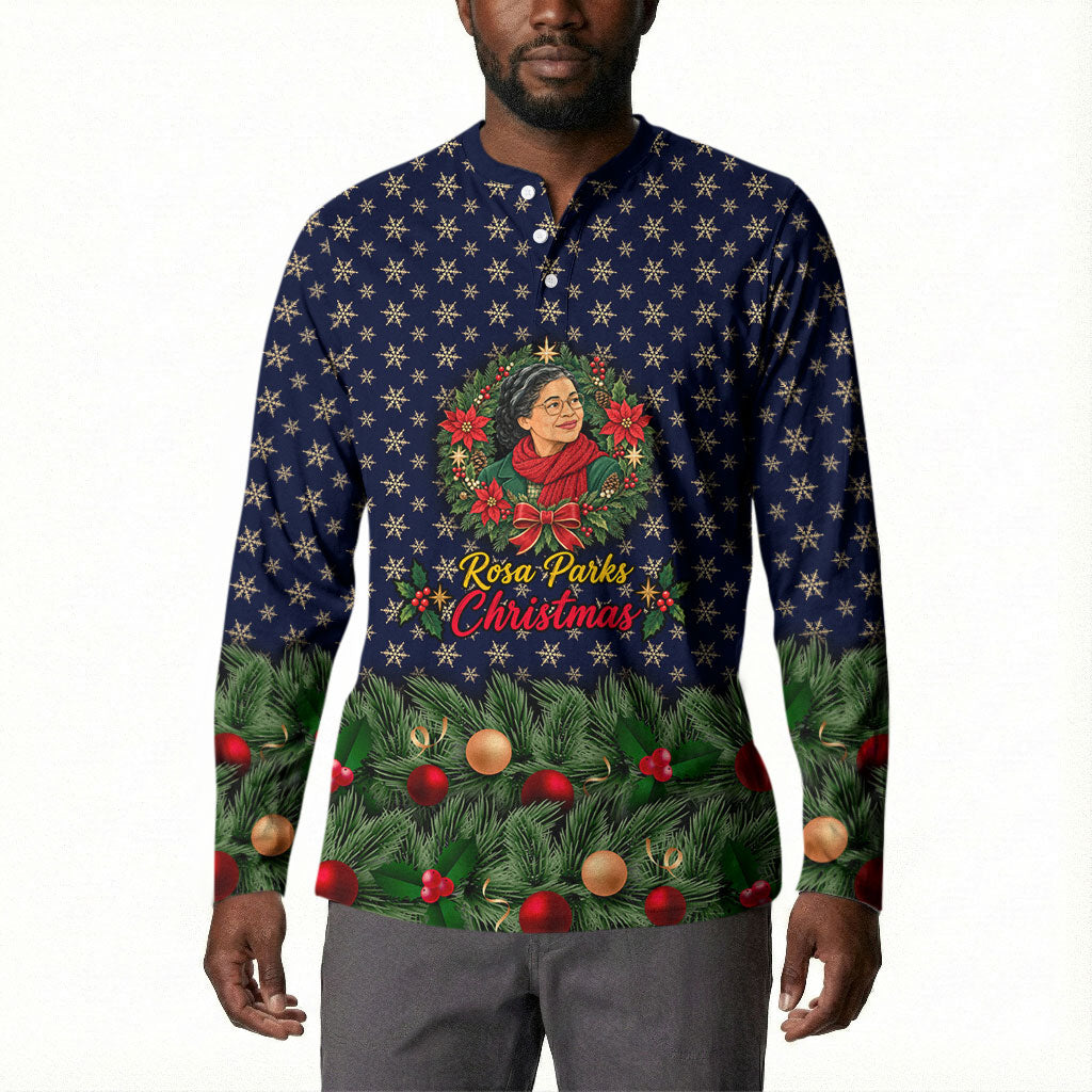 Rosa Parks Christmas Button Sweatshirt Freedom Bus Wreath Vintage Festive Holiday