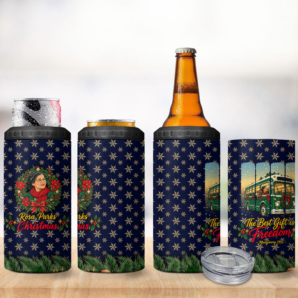 Rosa Parks Christmas 4 in 1 Can Cooler Tumbler Freedom Bus Wreath Vintage Festive Holiday