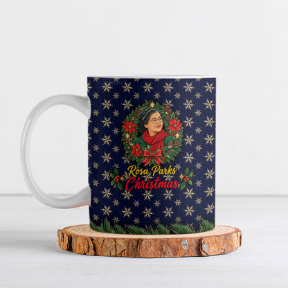 Rosa Parks Christmas Ceramic Mug Freedom Bus Wreath Vintage Festive Holiday