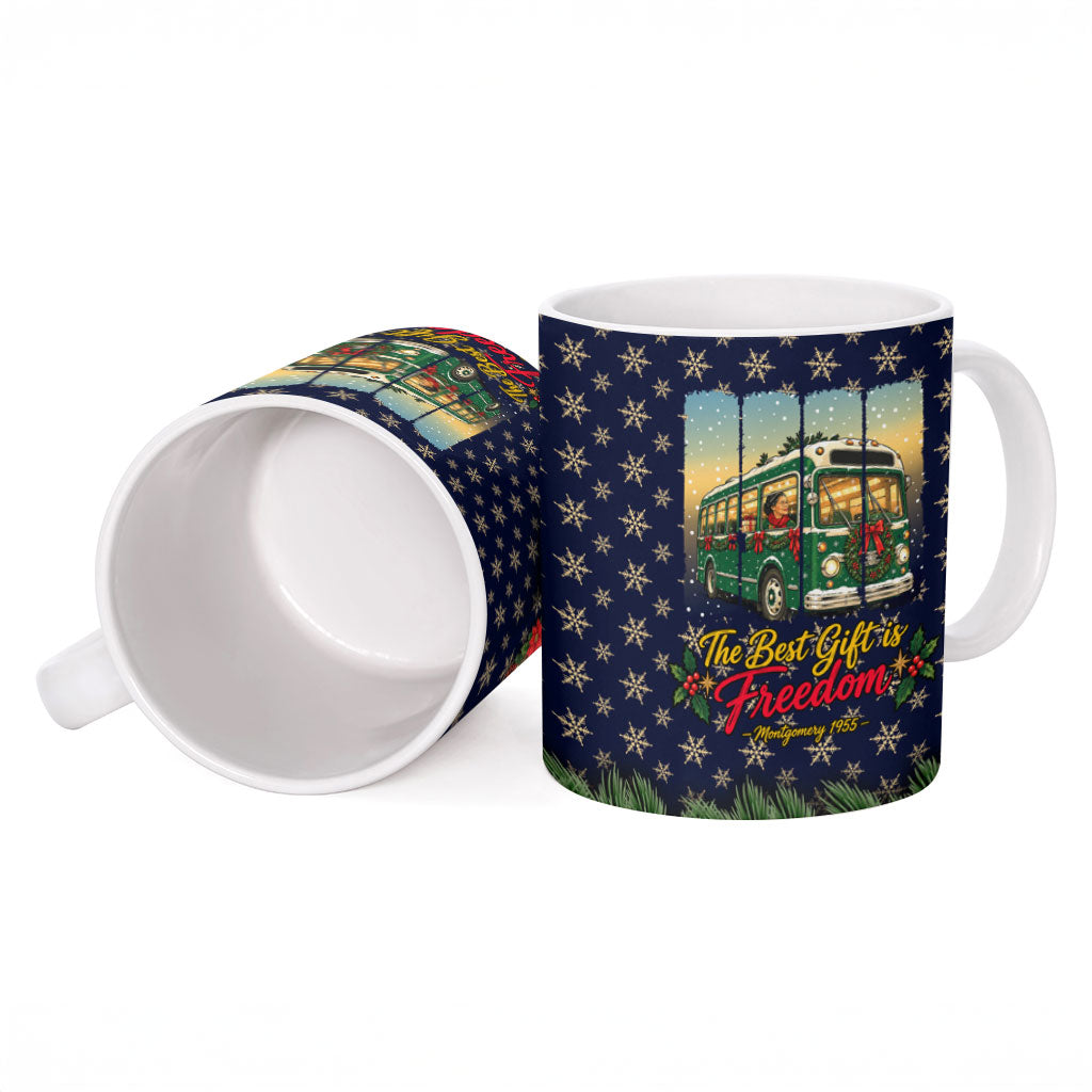 Rosa Parks Christmas Ceramic Mug Freedom Bus Wreath Vintage Festive Holiday