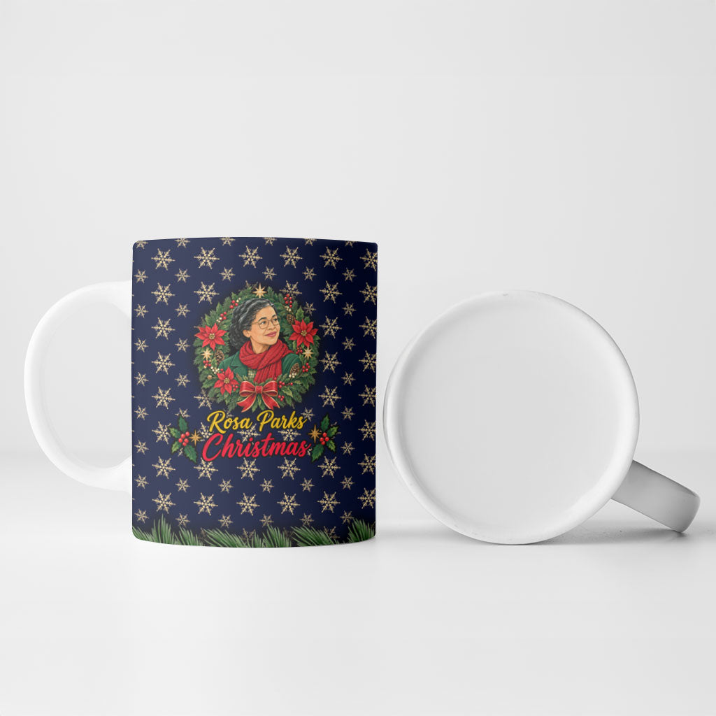Rosa Parks Christmas Ceramic Mug Freedom Bus Wreath Vintage Festive Holiday