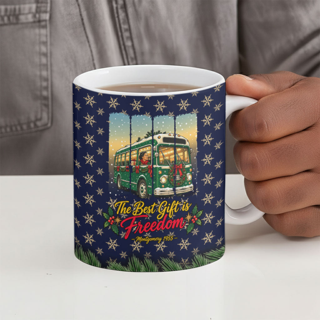 Rosa Parks Christmas Ceramic Mug Freedom Bus Wreath Vintage Festive Holiday