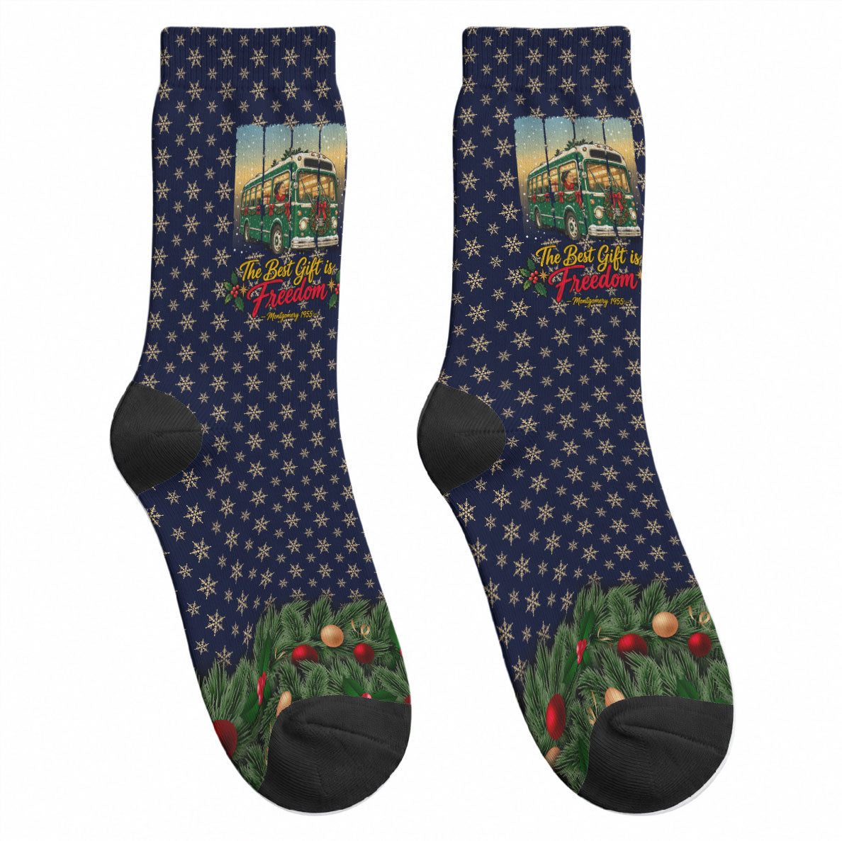 Rosa Parks Christmas Crew Socks Freedom Bus Wreath Vintage Festive Holiday