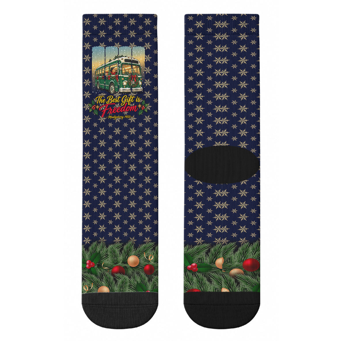 Rosa Parks Christmas Crew Socks Freedom Bus Wreath Vintage Festive Holiday