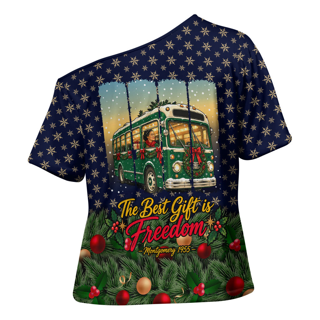 Rosa Parks Christmas Cross Shoulder Shirt Freedom Bus Wreath Vintage Festive Holiday