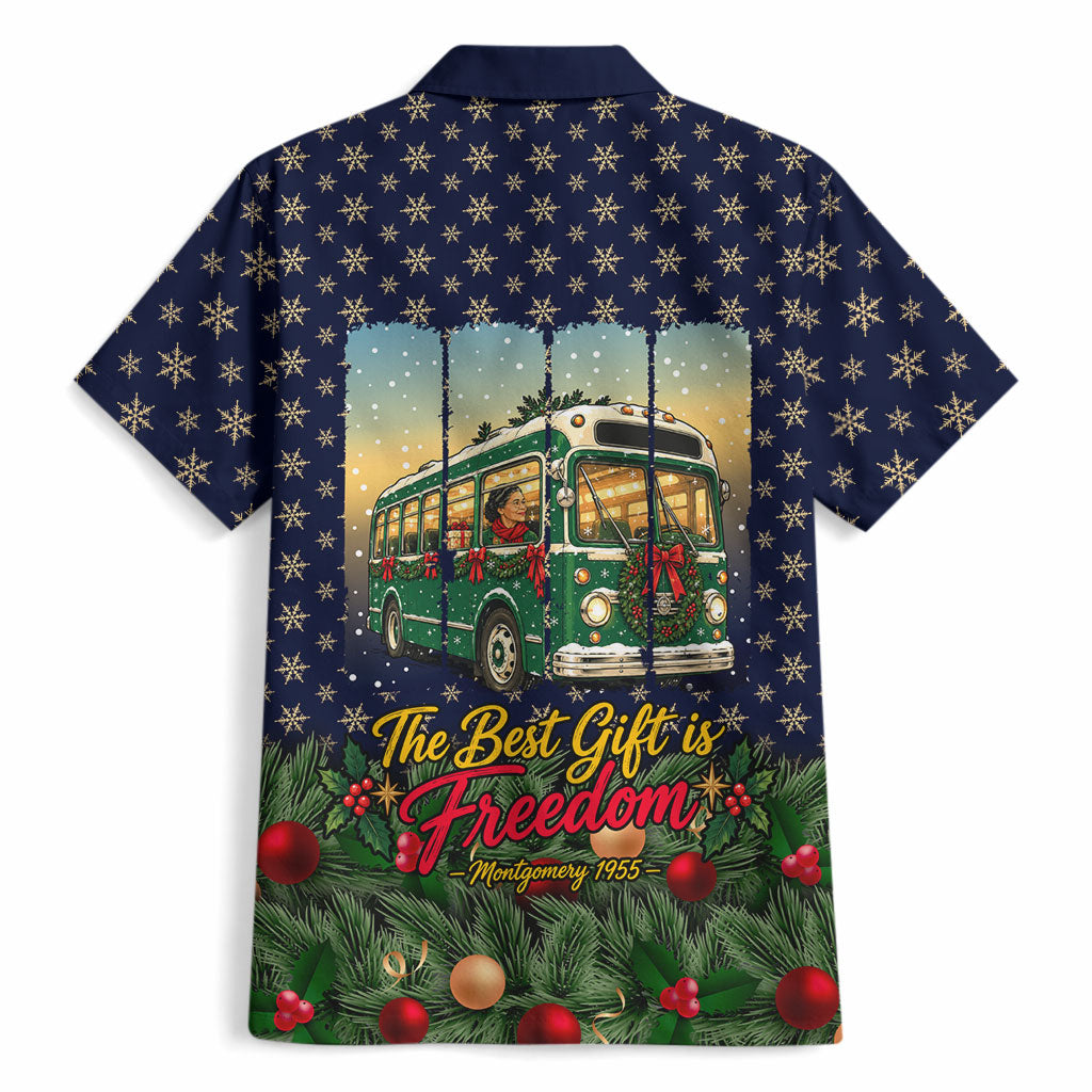 Rosa Parks Christmas Hawaiian Shirt Freedom Bus Wreath Vintage Festive Holiday