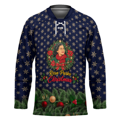 Rosa Parks Christmas Hockey Jersey Freedom Bus Wreath Vintage Festive Holiday