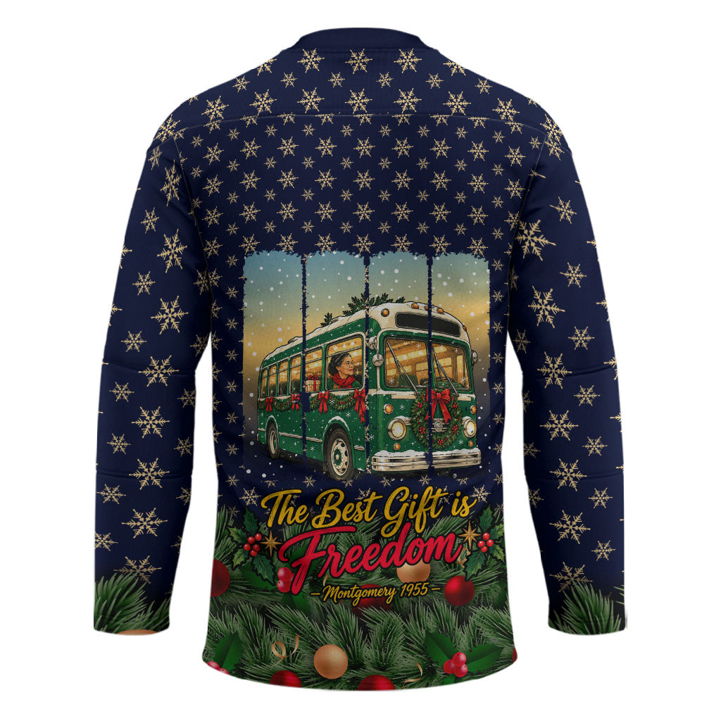 Rosa Parks Christmas Hockey Jersey Freedom Bus Wreath Vintage Festive Holiday