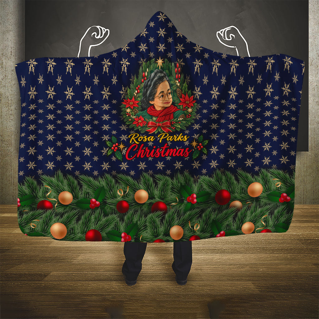 Rosa Parks Christmas Hooded Blanket Freedom Bus Wreath Vintage Festive Holiday