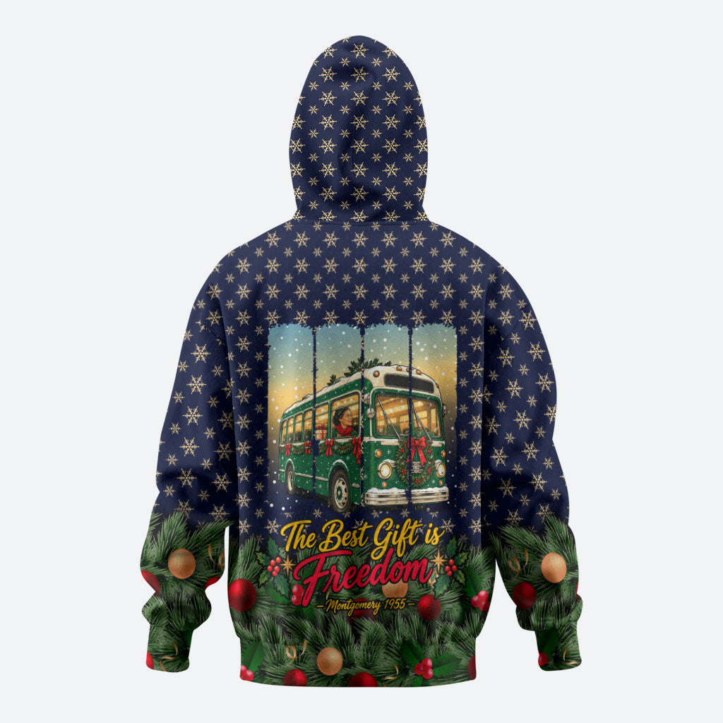 Rosa Parks Christmas Hoodie Freedom Bus Wreath Vintage Festive Holiday