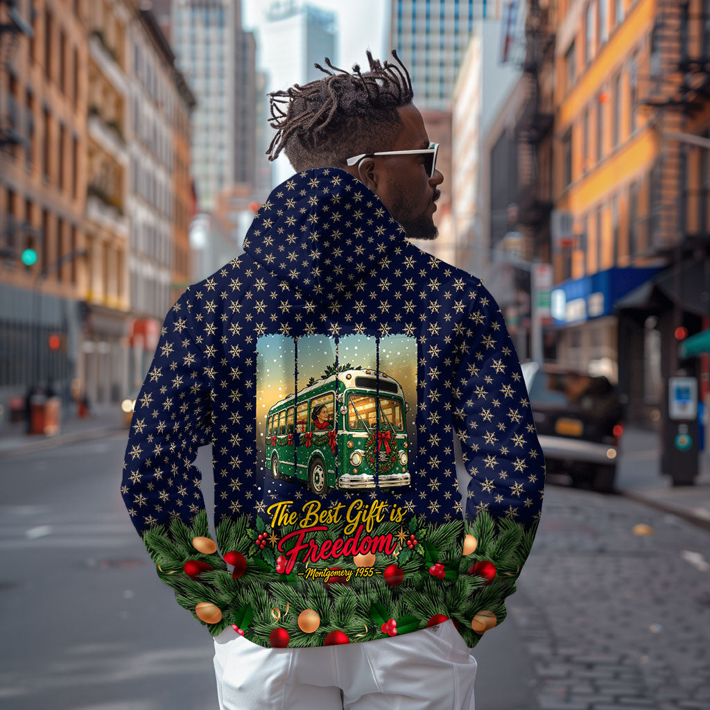 Rosa Parks Christmas Hoodie Freedom Bus Wreath Vintage Festive Holiday