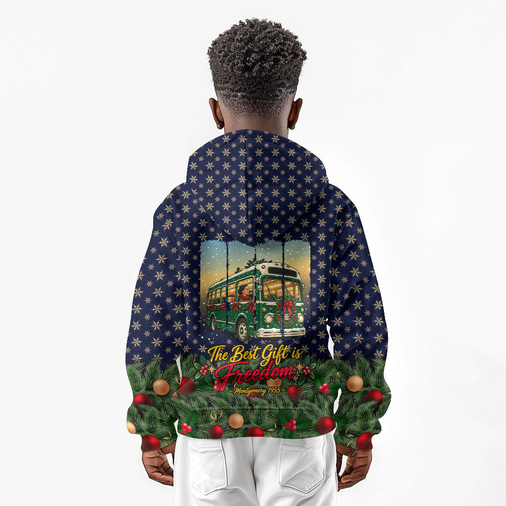 Rosa Parks Christmas Kid Hoodie Freedom Bus Wreath Vintage Festive Holiday