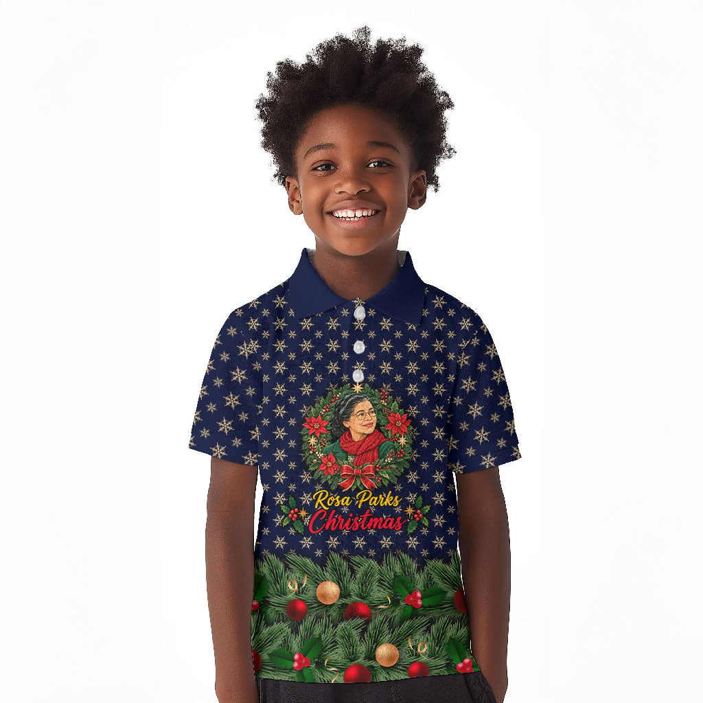 Rosa Parks Christmas Kid Polo Shirt Freedom Bus Wreath Vintage Festive Holiday
