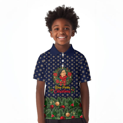 Rosa Parks Christmas Kid Polo Shirt Freedom Bus Wreath Vintage Festive Holiday