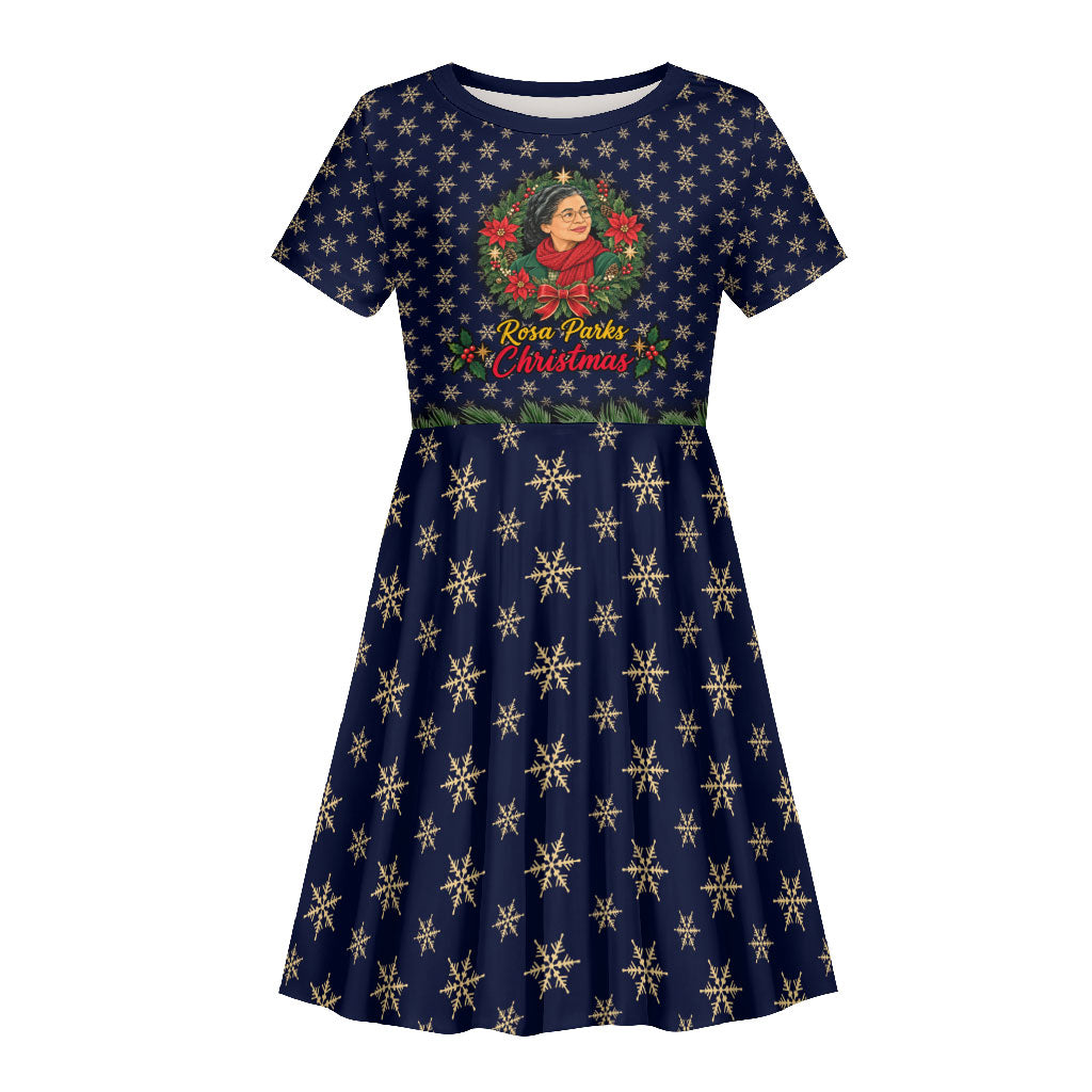 Rosa Parks Christmas Kid Short Sleeve Dress Freedom Bus Wreath Vintage Festive Holiday
