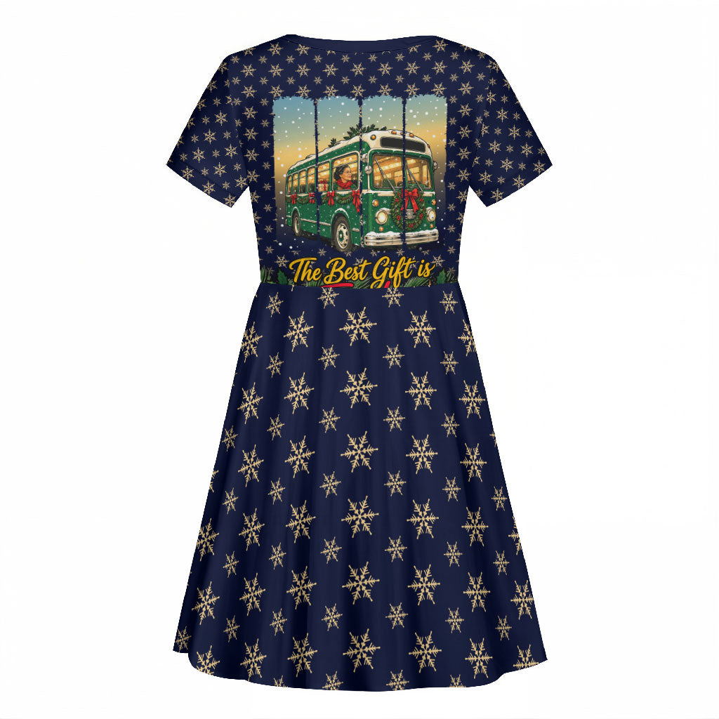 Rosa Parks Christmas Kid Short Sleeve Dress Freedom Bus Wreath Vintage Festive Holiday