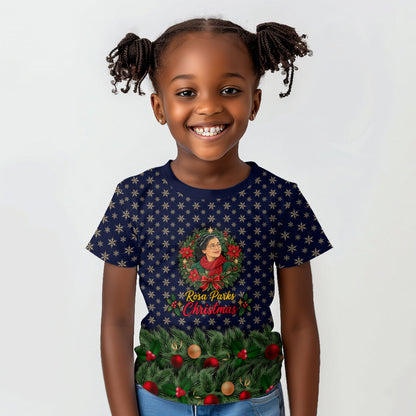 Rosa Parks Christmas Kid T shirt Freedom Bus Wreath Vintage Festive Holiday
